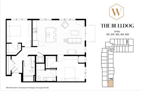 Floor plan for 2 beds, 2 baths, 1155 sqft